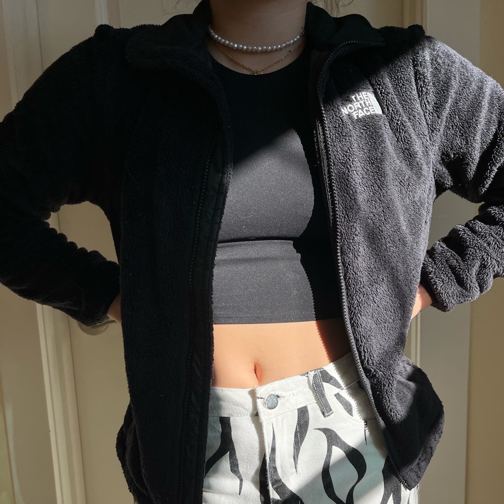 Fluffy north face zip up jacket